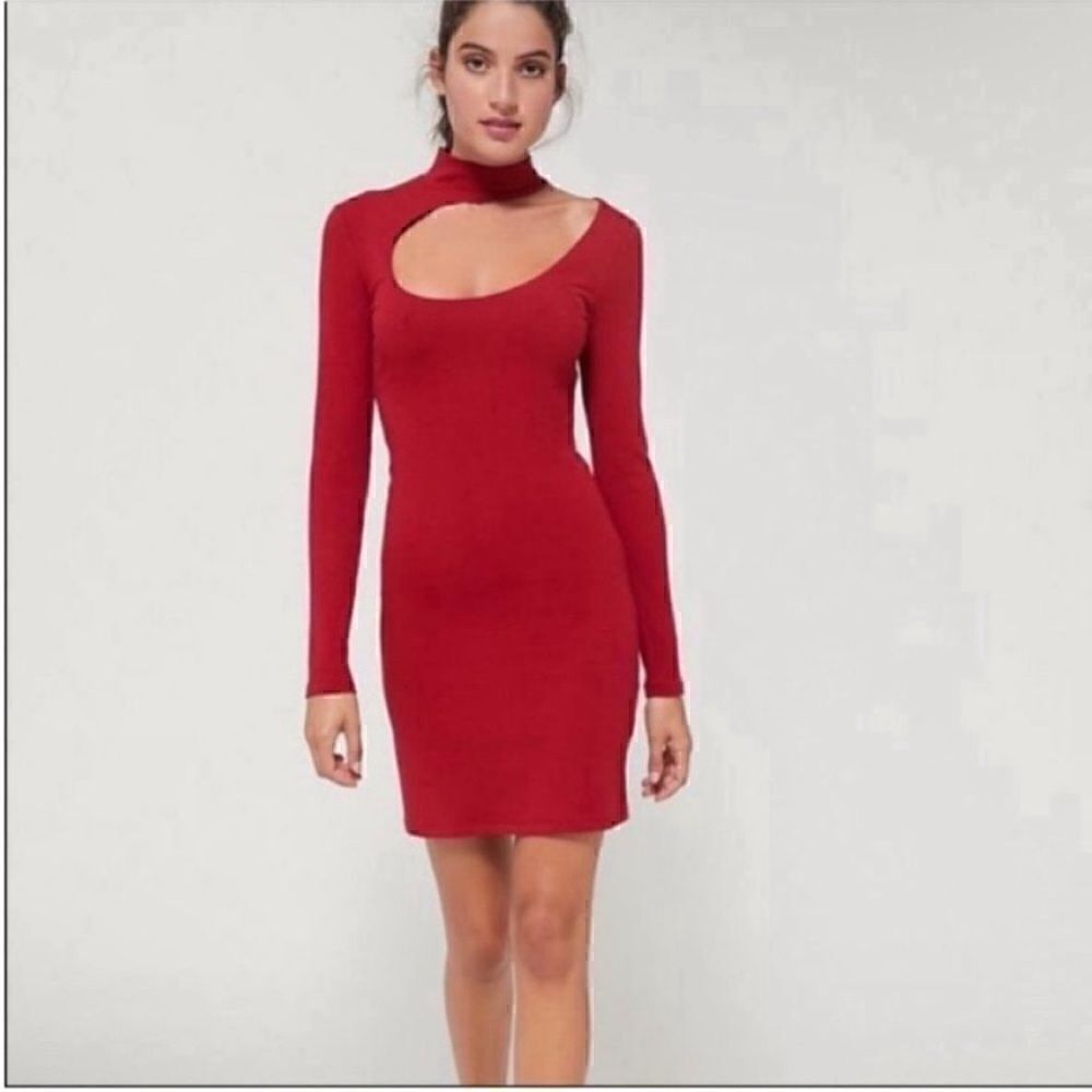 Urban Outfitters Ribbed Cutout Long Sleeve Dress